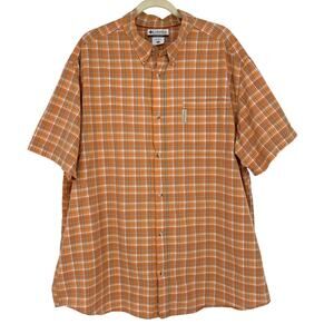 Carhartt Relaxed Fit Orange Plaid Button Down Collared Shirt Men's XXL